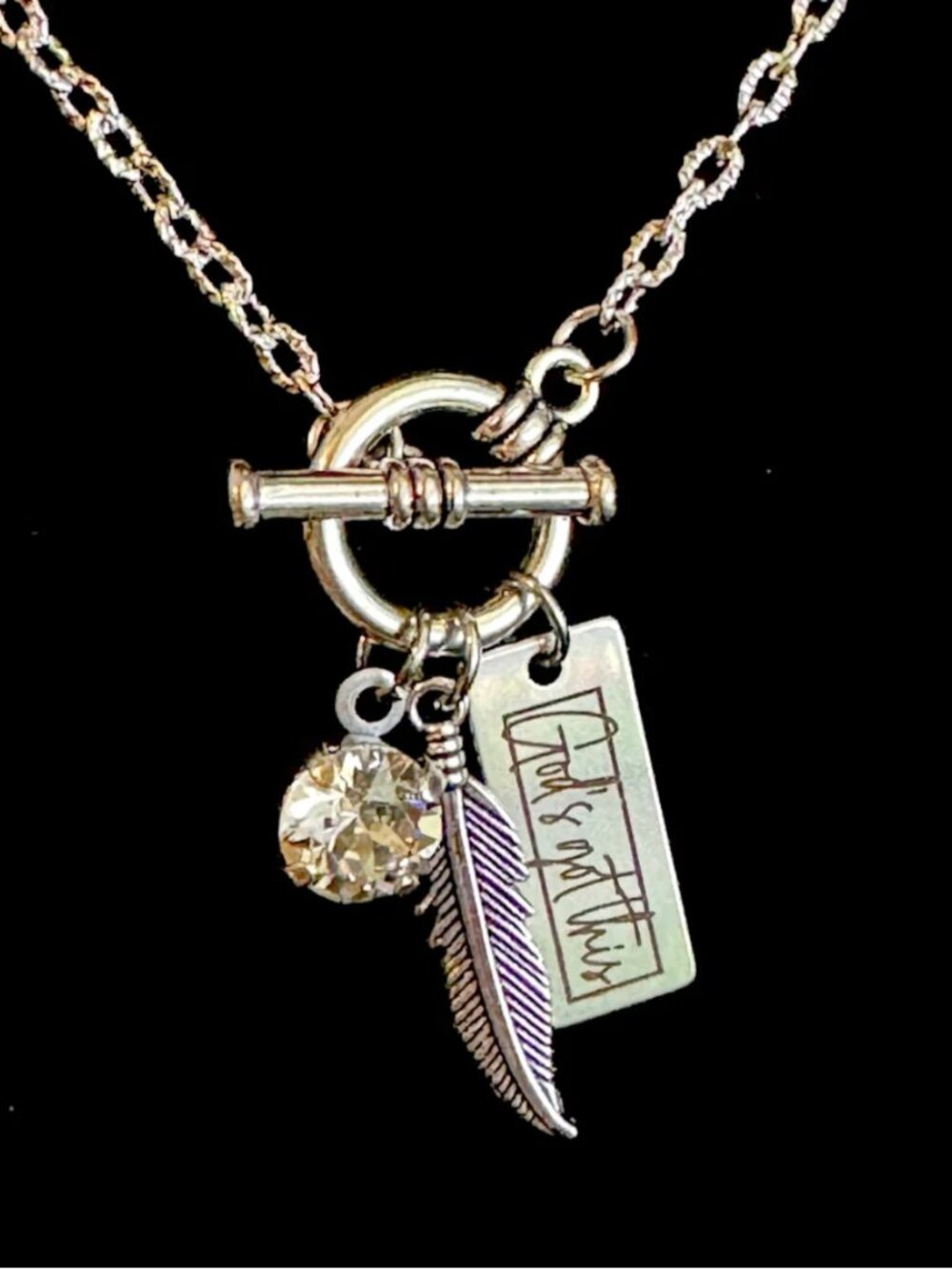 Clear Crystal God's Got This Charm - Under His Feathers Necklace